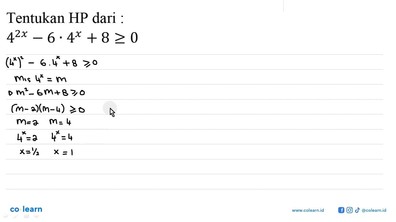 Tentukan HP dari : 4^(2x)-6.4^x+8>=0