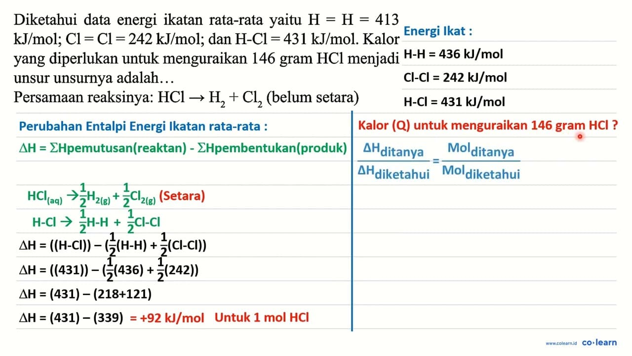 Diketahui data energi ikatan rata-rata yaitu H=H=413 kJ /