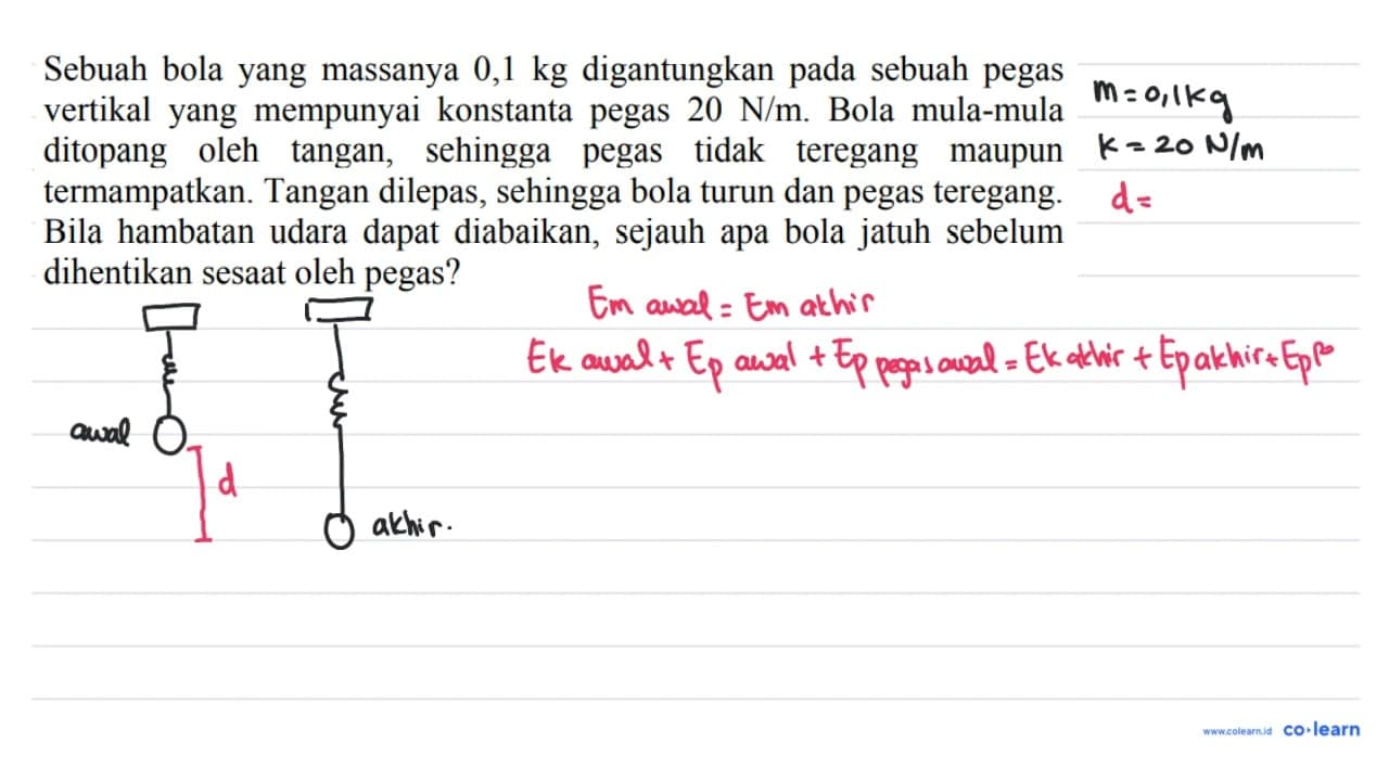 Sebuah bola yang massanya 0,1 kg digantungkan pada sebuah