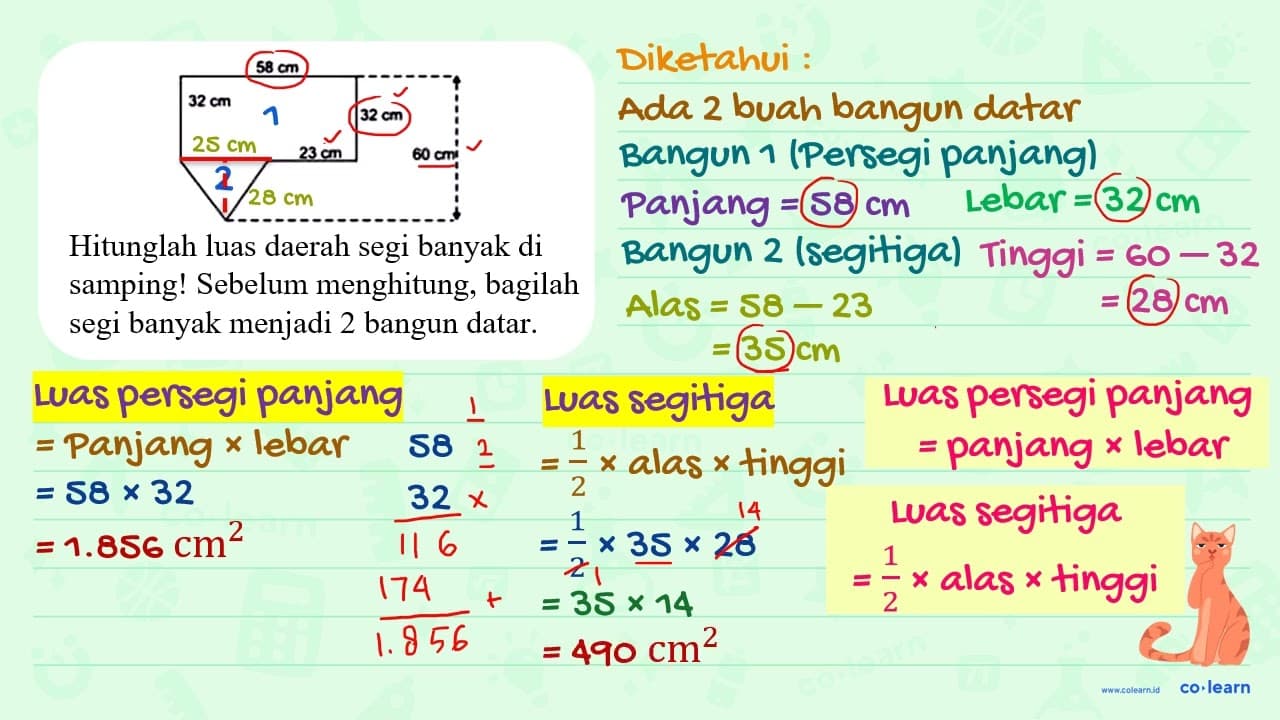 Hitunglah luas daerah segi banyak di bawah ini! Sebelum