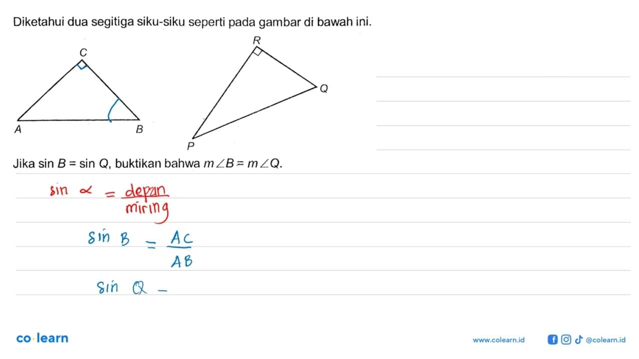 Diketahui dua segitiga siku-siku seperti pada gambar di