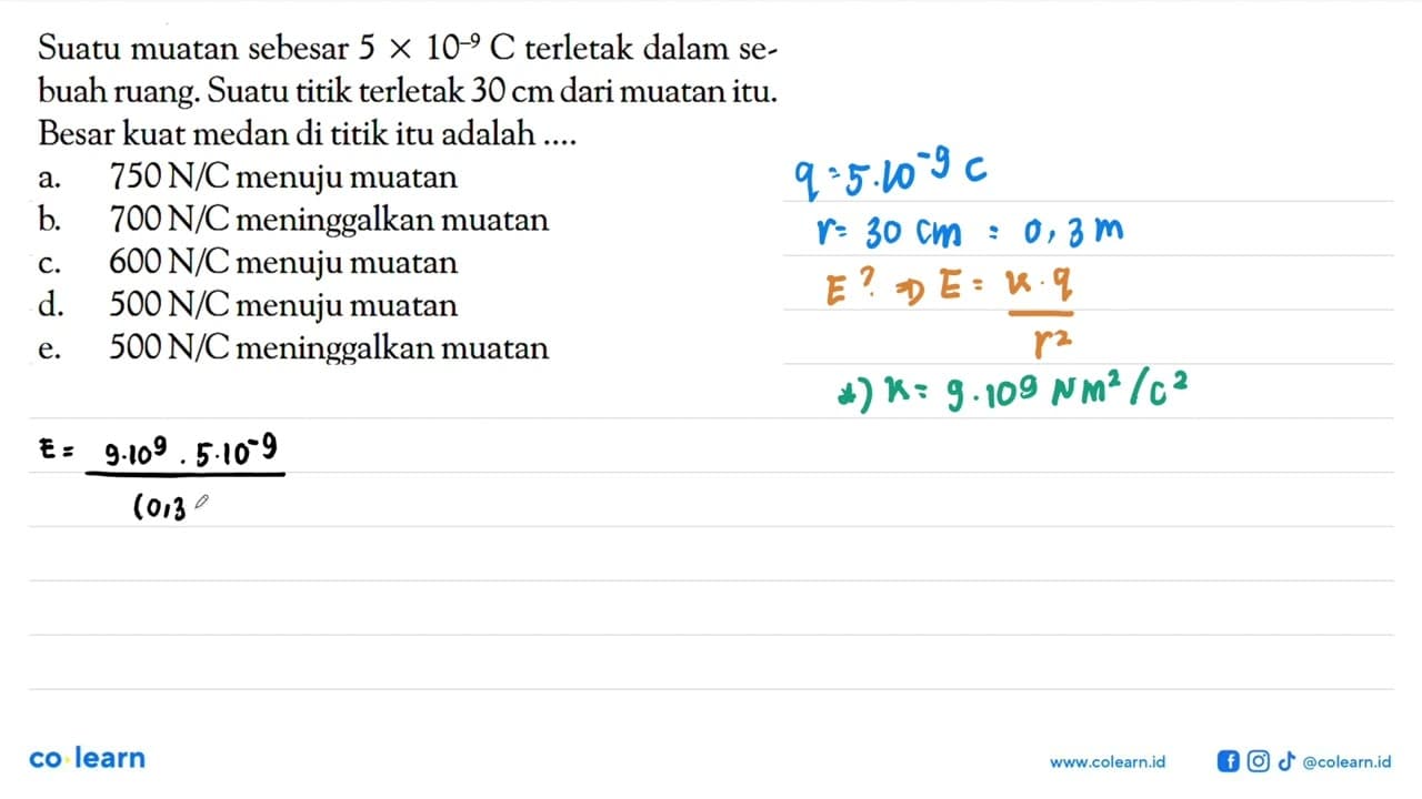 Suatu muatan sebesar 5 X 10^-9 C terletak dalam sebuah