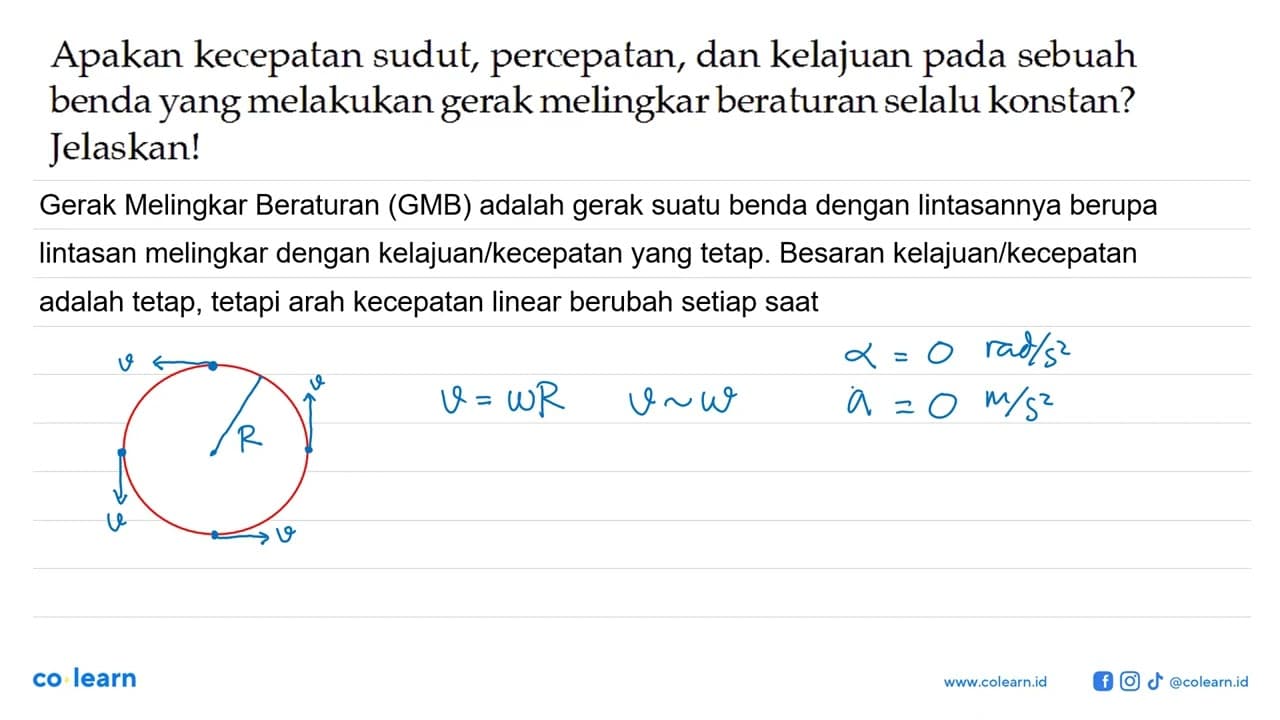 Apakan kecepatan sudut, percepatan, dan kelajuan pada