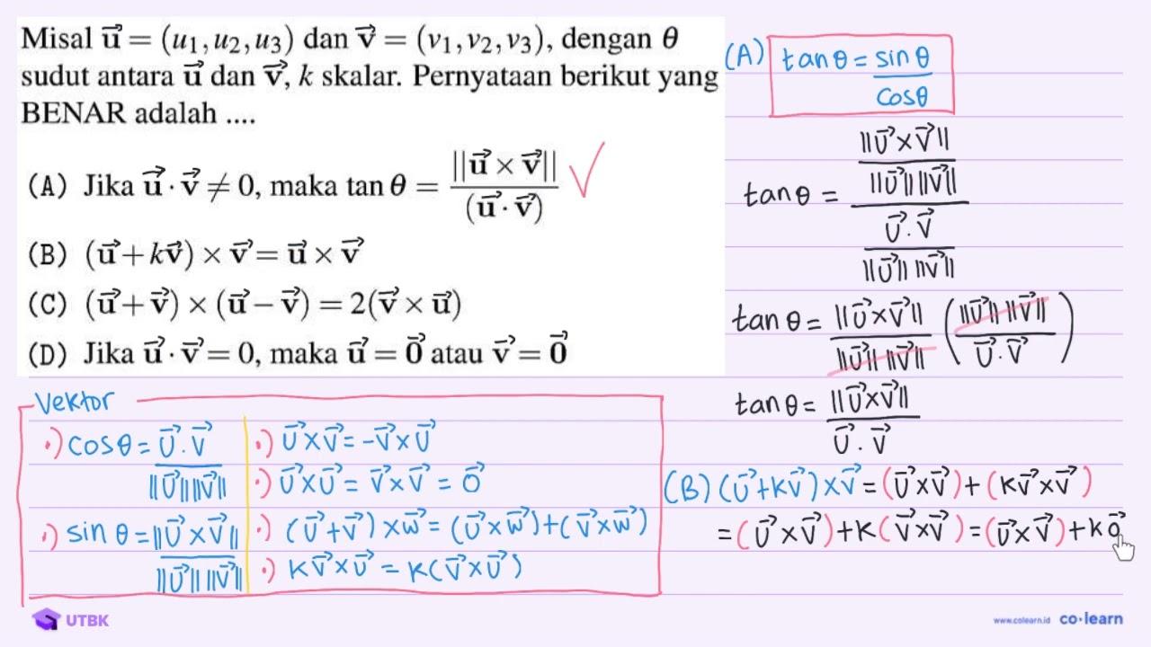 Misal {u)=(u_(1), u_(2), u_(3)) dan {v)=(v_(1), v_(2),