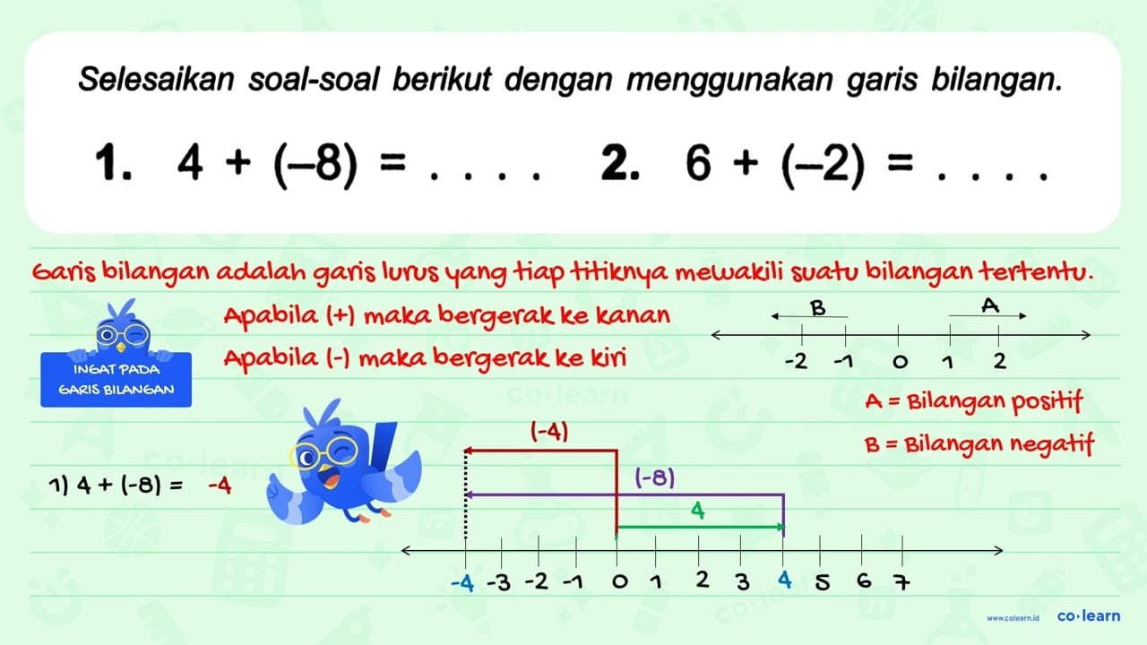 1. 4 + (-8) = ... 2. 6 + (-2) = ....