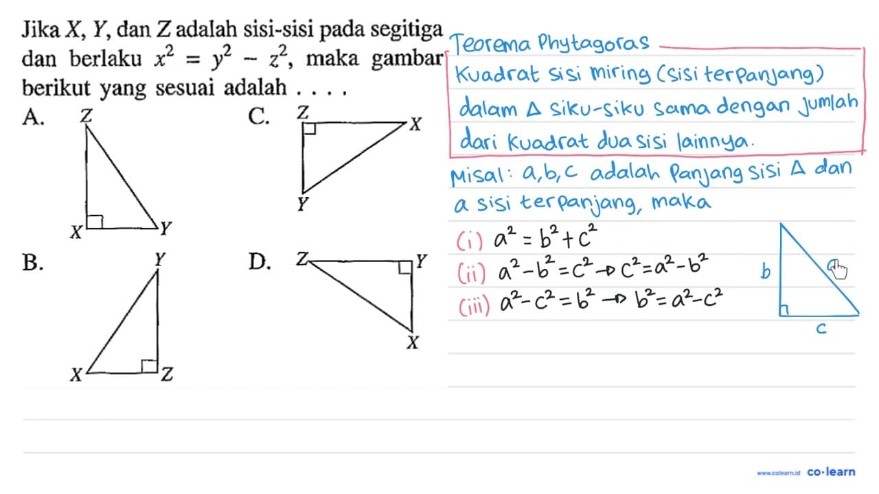 Jika X,Y, dan Z adalah sisi-sisi pada segitiga dan berlaku