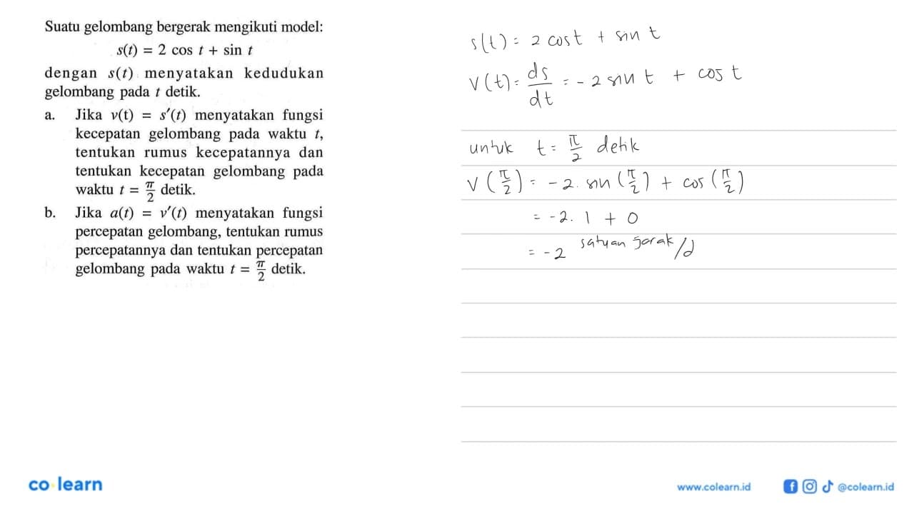 Suatu gelombang bergerak mengikuti model: s(t)=2 cost+sint