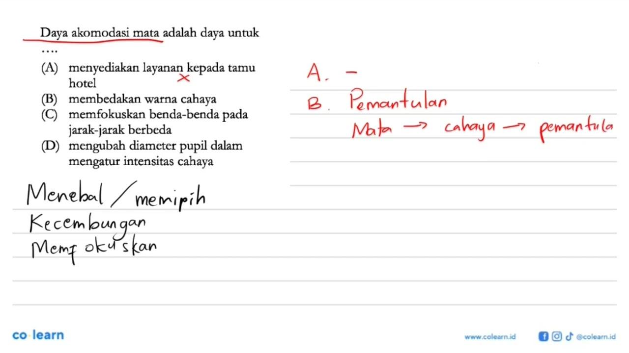 Daya akomodasi mata adalah daya untuk...(A) menyediakan