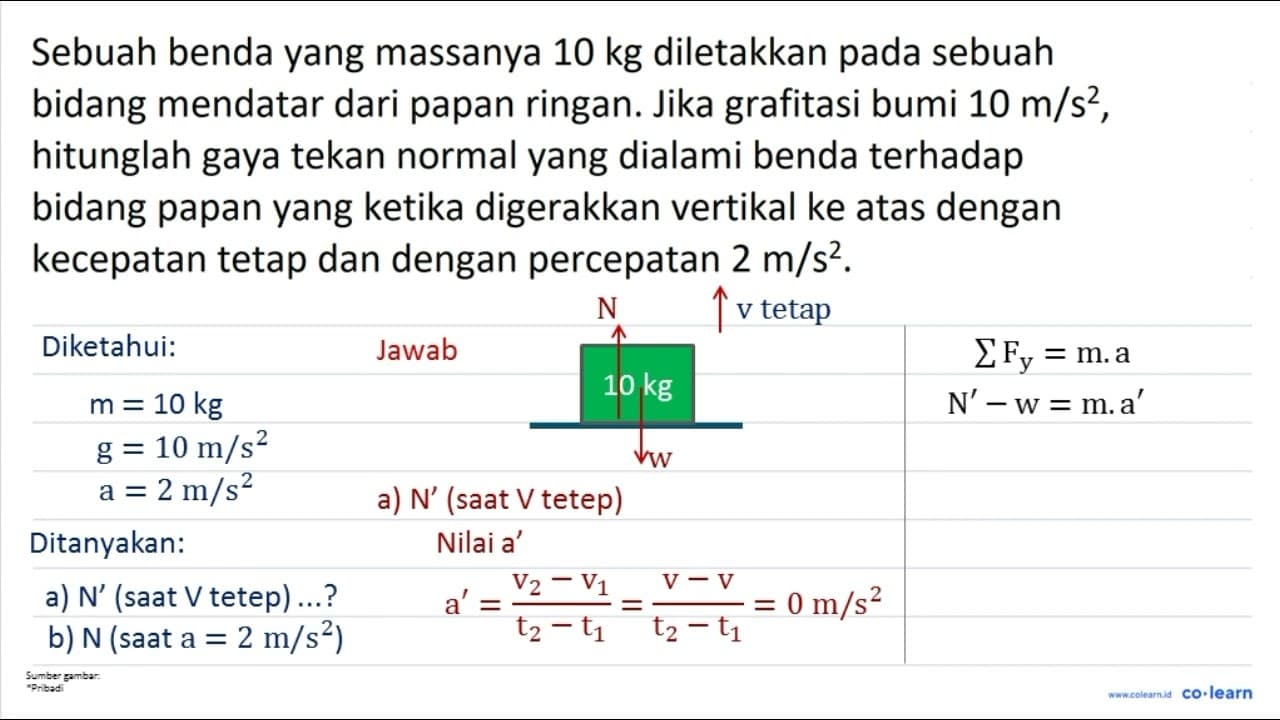 Sebuah benda yang massanya 10 kg diletakkan pada sebuah