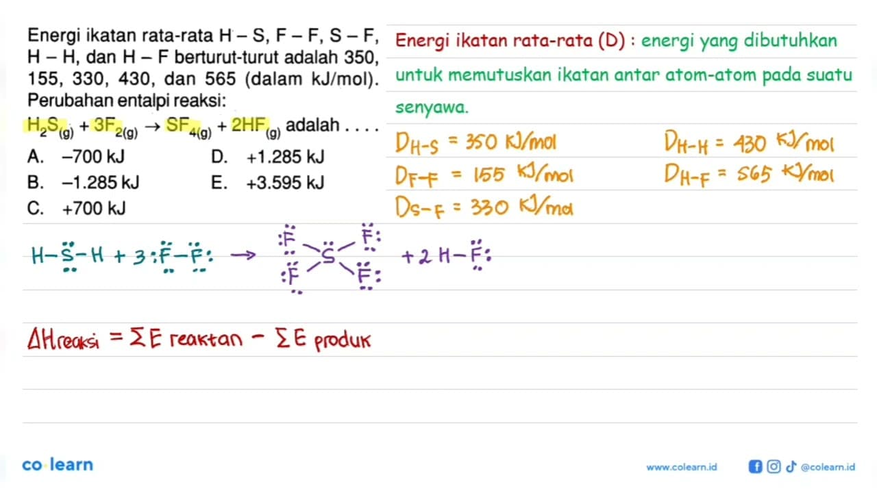 Energi ikatan rata-rata H-S, F-F, S-F , H-H , dan H-F