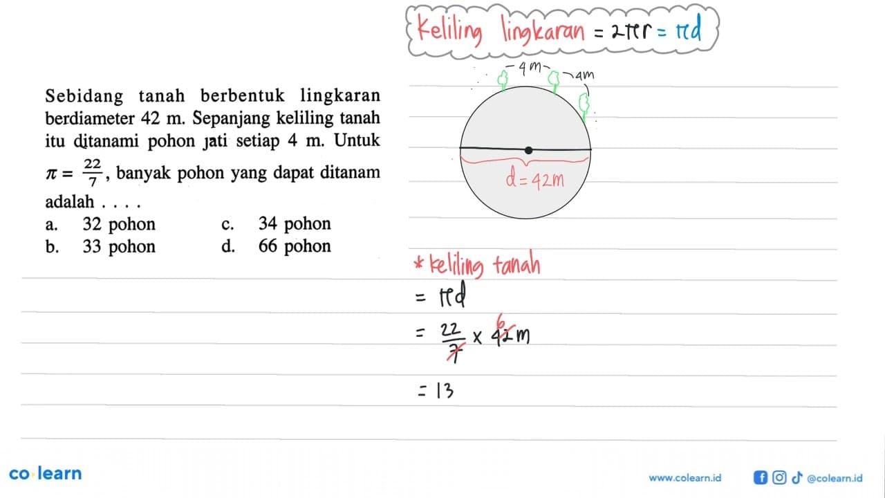 Sebidang tanah berbentuk lingkaranberdiameter 42 m .