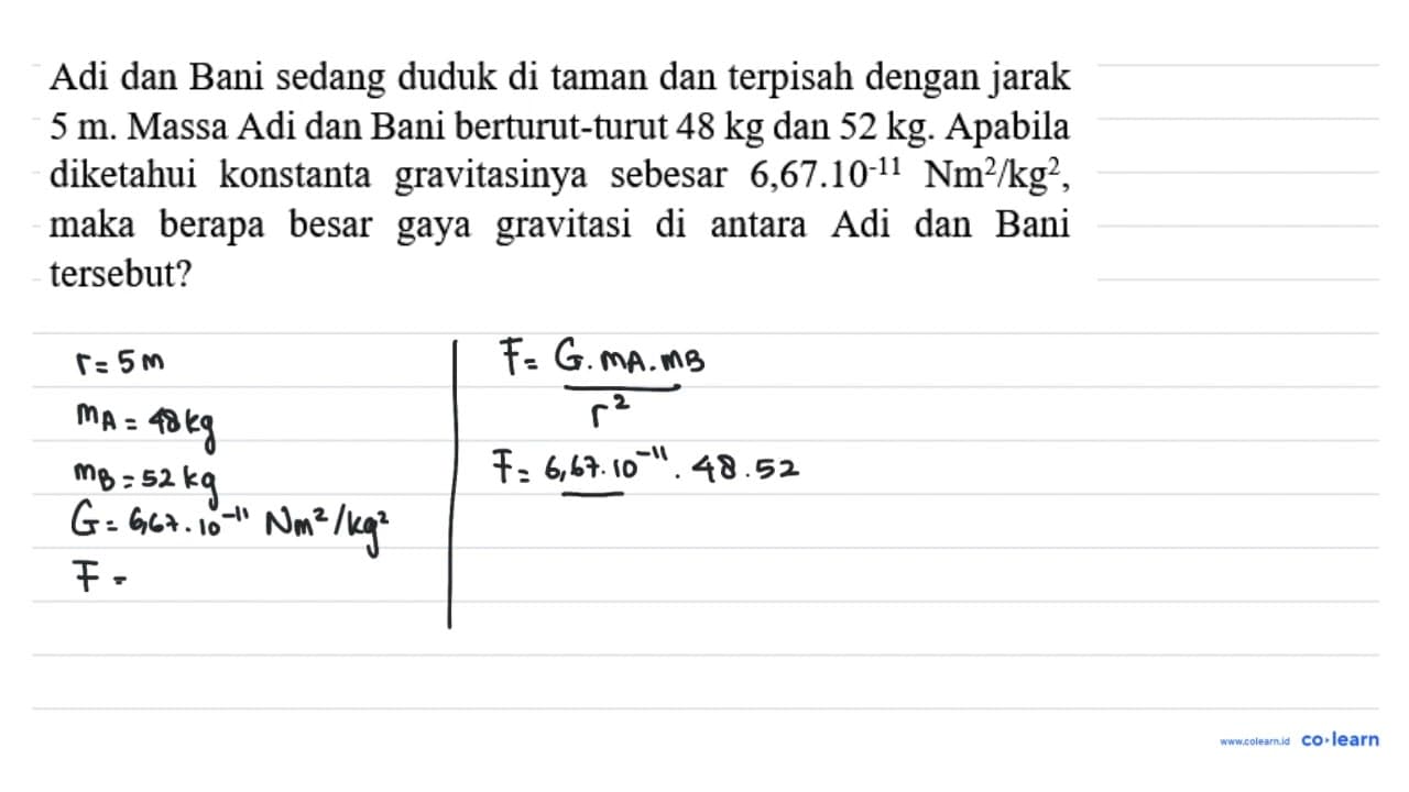 Adi dan Bani sedang duduk di taman dan terpisah dengan