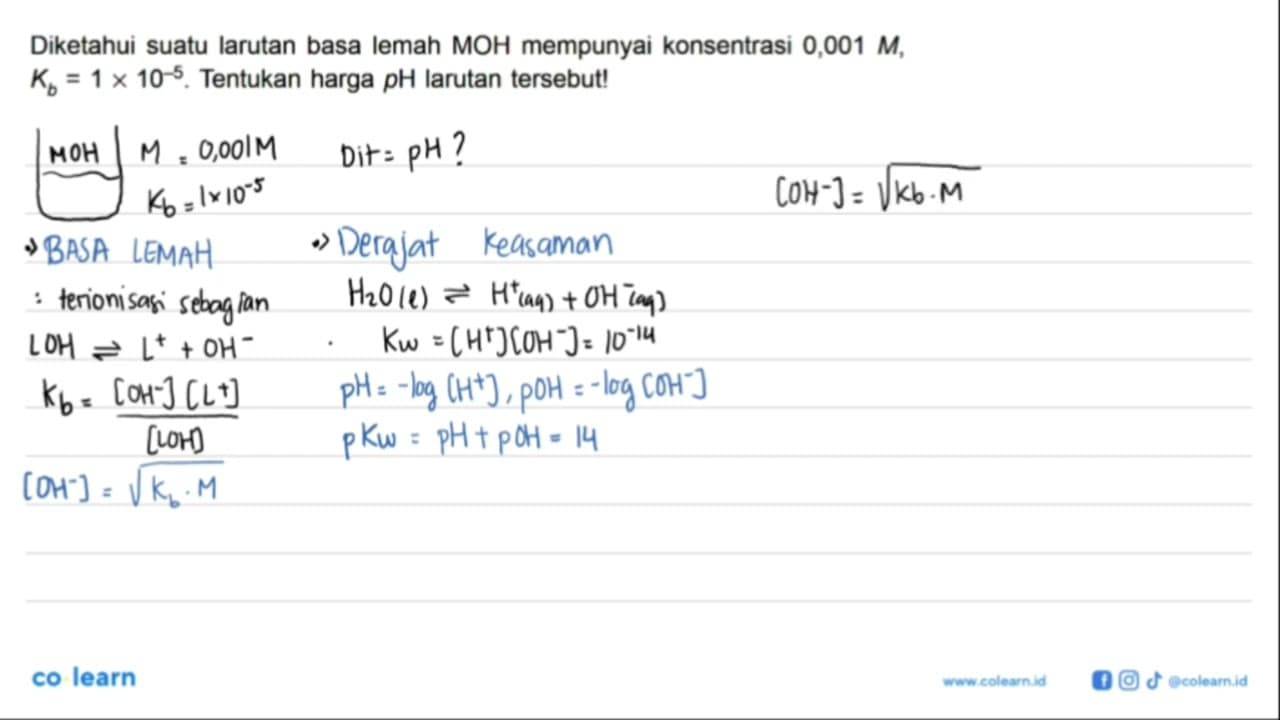 Diketahui suatu larutan basa lemah MOH mempunyai