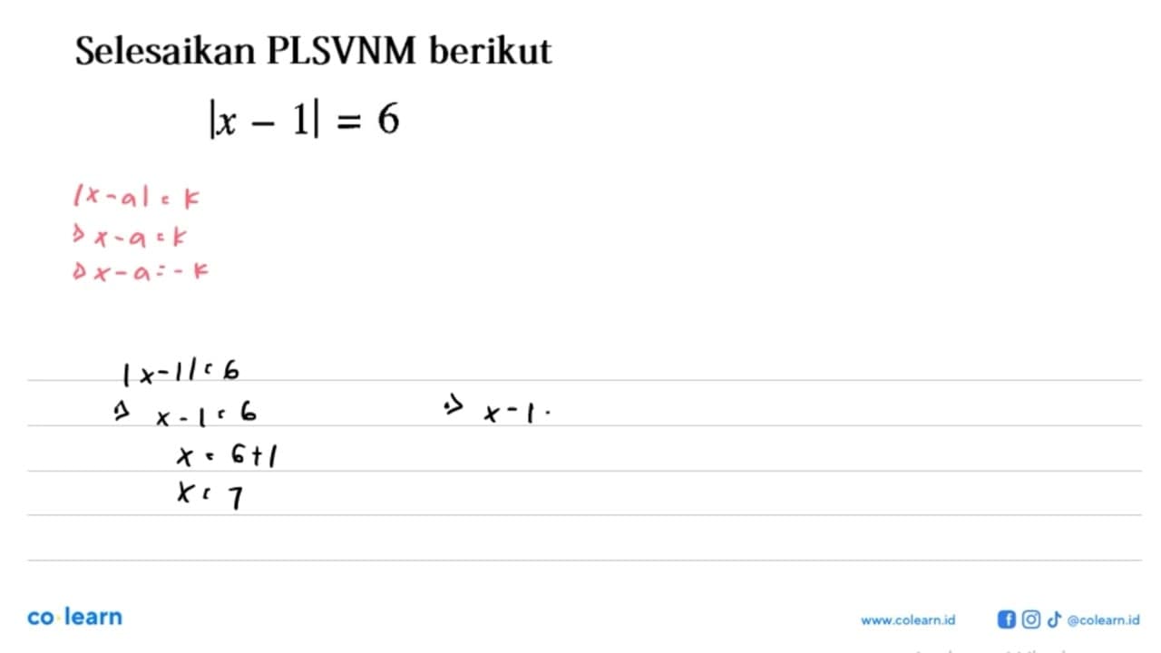 Selesaikan PLSVNM berikut Ix-1|=6