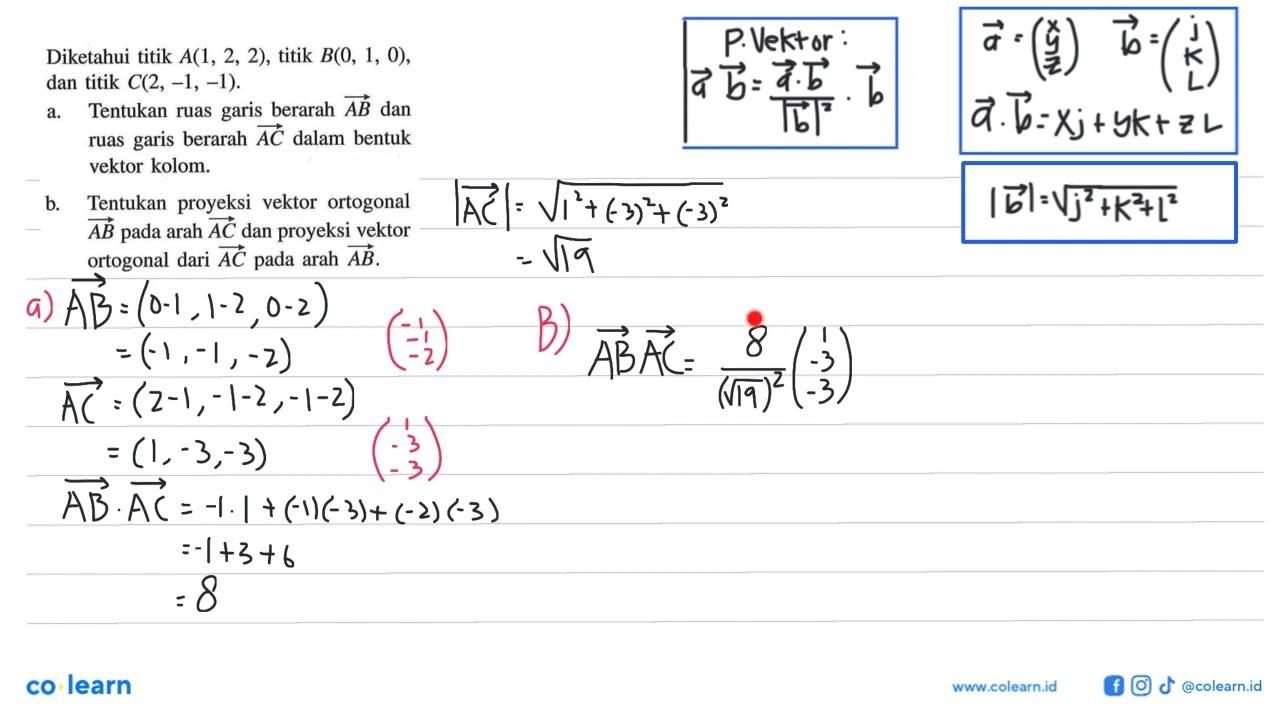 Diketahui titik A(1,2,2), titik B(0,1,0), dan titik