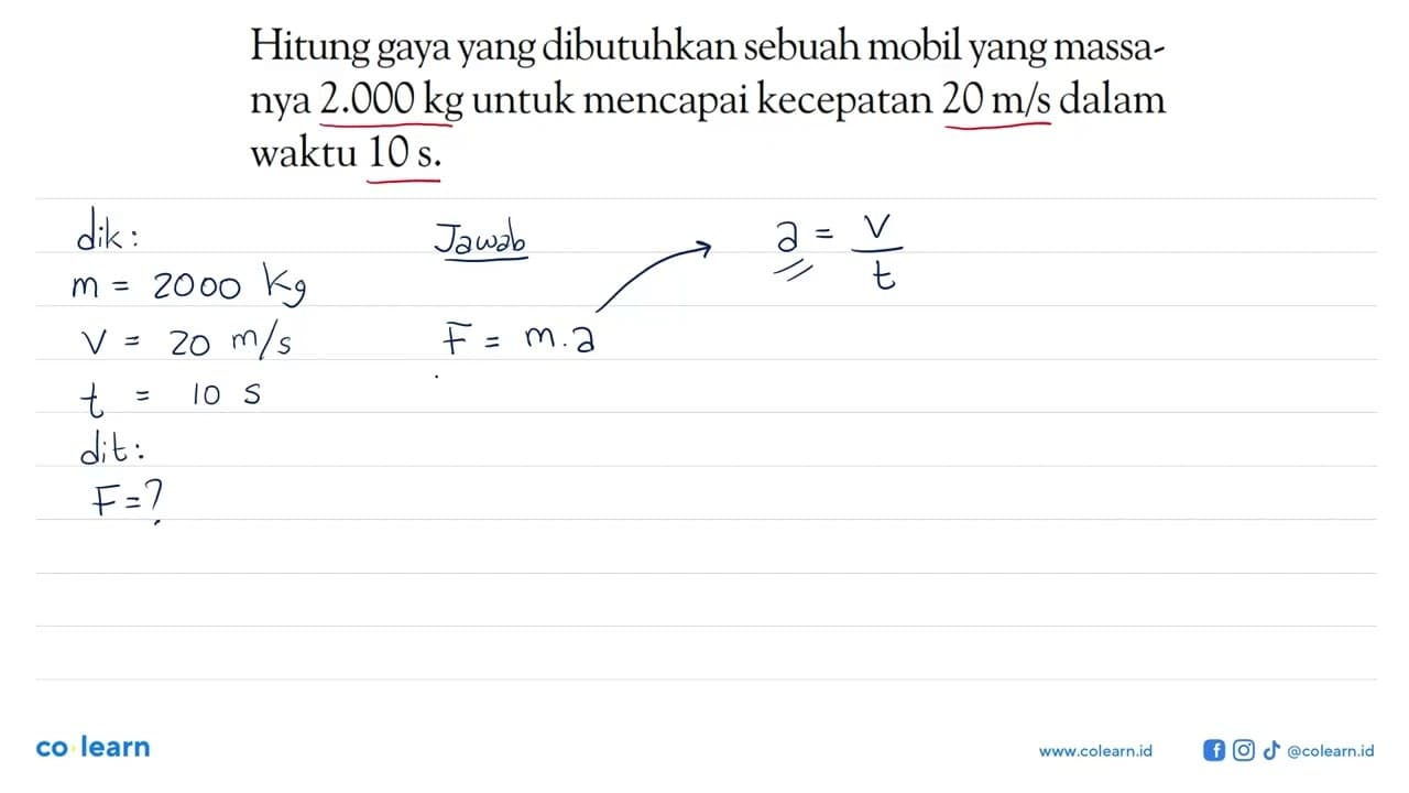 Hitung gaya yang dibutuhkan sebuah mobil yang massanya