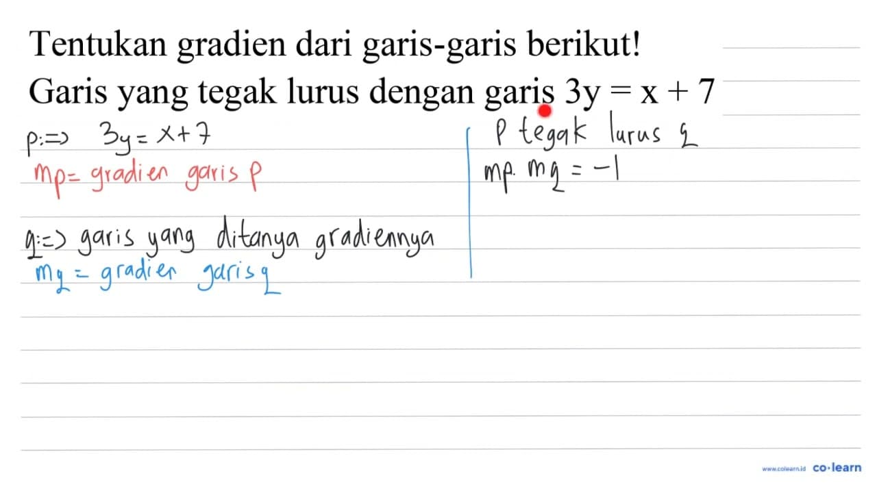 Tentukan gradien dari garis-garis berikut! Garis yang tegak