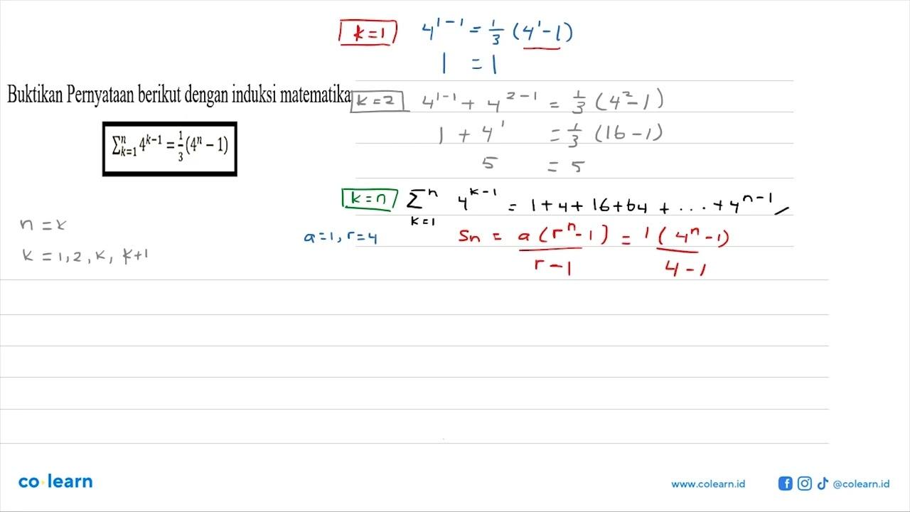 Buktikan Pernyataan berikut dengan induksi matematika sigma