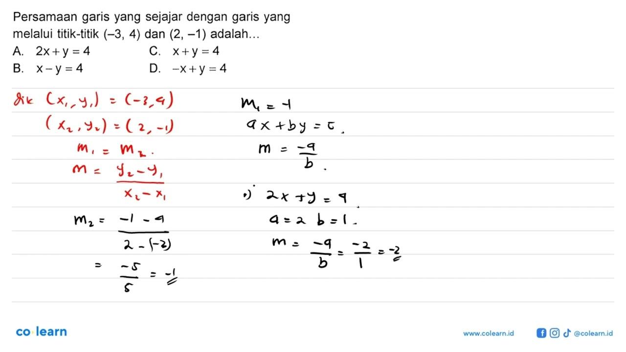 Persamaan garis yang sejajar dengan garis yang melalui