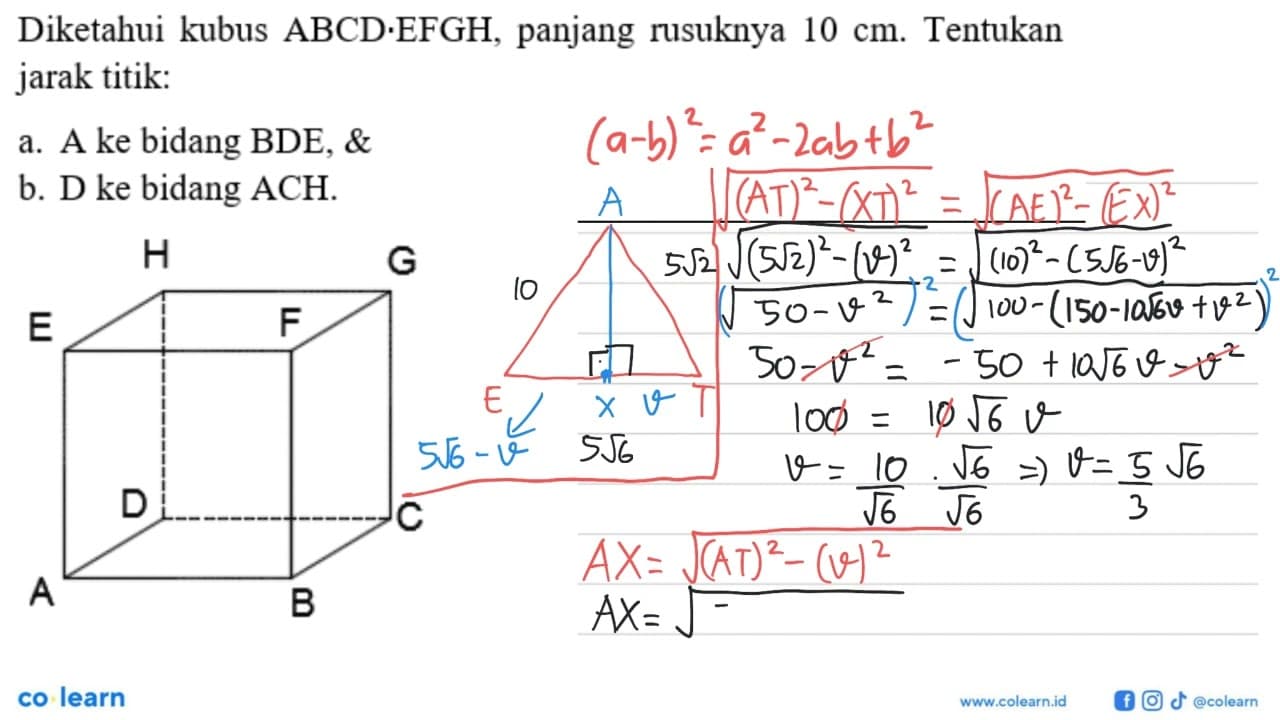 Diketahui kubus ABCD.EFGH, panjang rusuk 10 cm. Tentukan