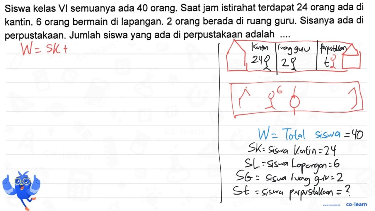 Siswa kelas VI semuanya ada 40 orang. Saat jam istirahat