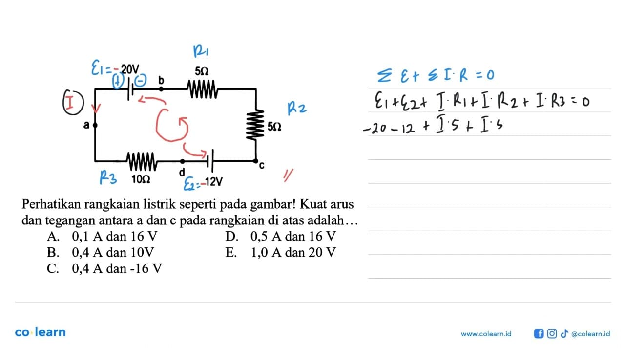 Perhatikan rangkaian listrik seperti pada gambar! 20 V b 5