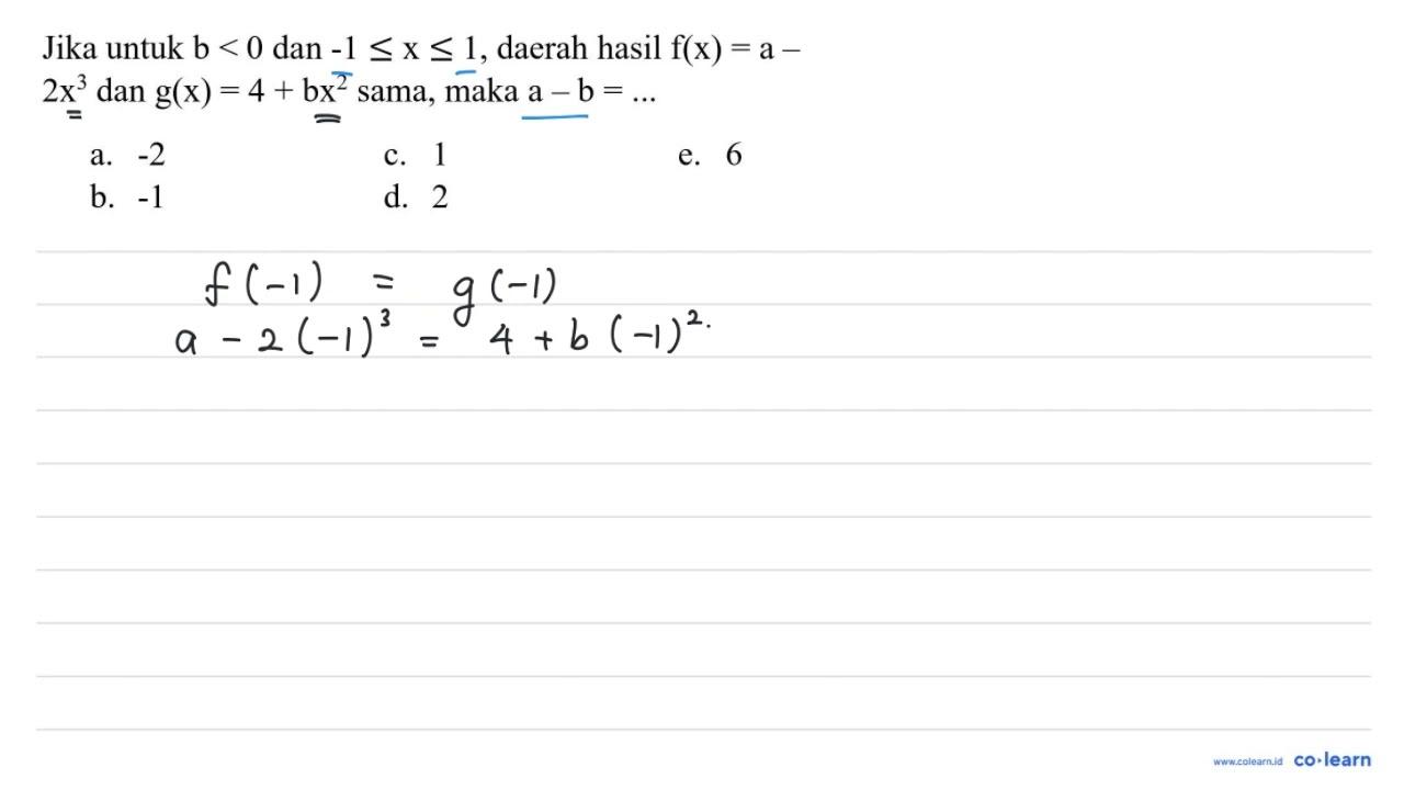 Jika untuk b<0 dan -1 <= x <= 1 , daerah hasil f(x)=a- 2