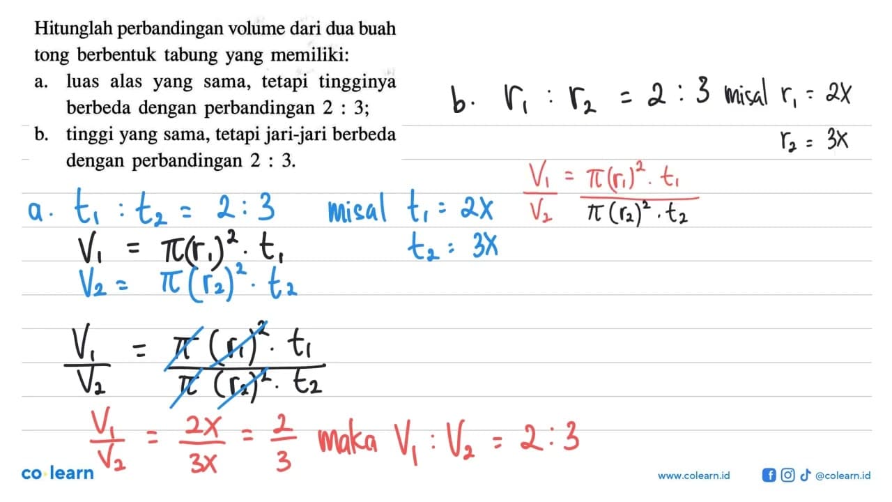 Hitunglah perbandingan volume dari dua buah tong berbentuk