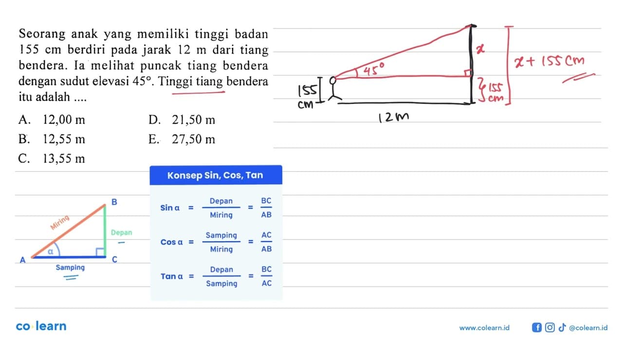 Seorang anak yang memiliki tinggi badan 155 cm berdiri pada