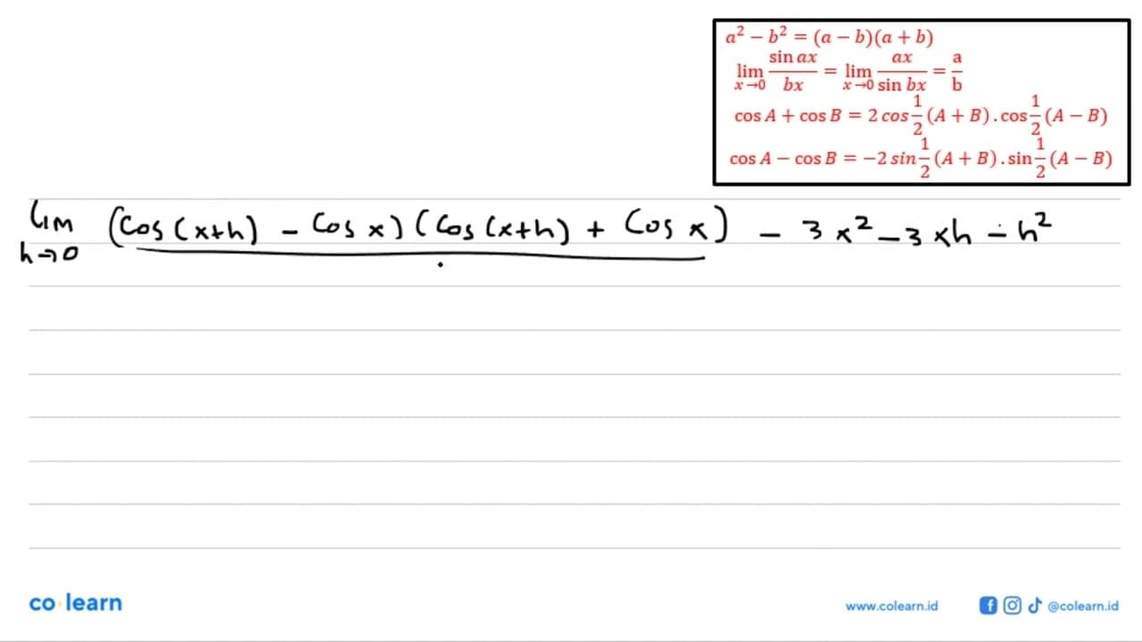 f(x) = -x^3+cos^2 x Tentukan turunan pertama fungsi =