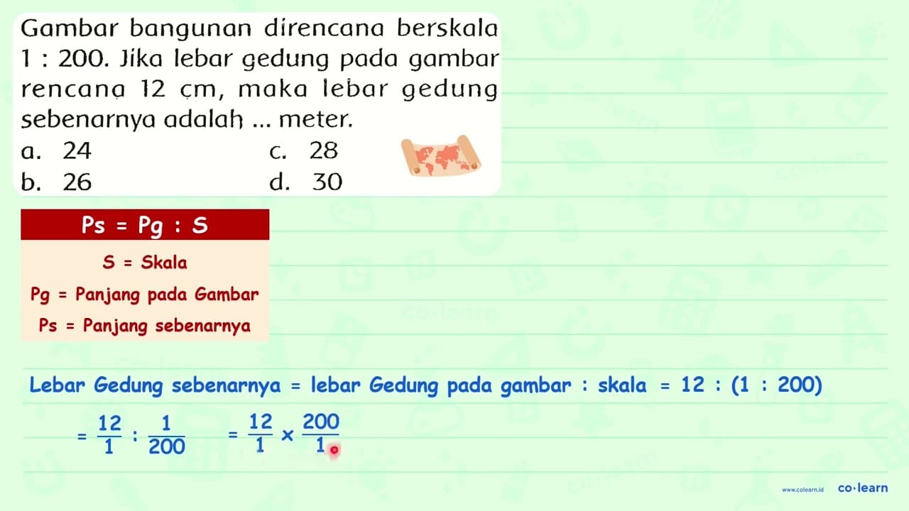 Gambar bangunan direncana berskala 1: 200. Jika lebar