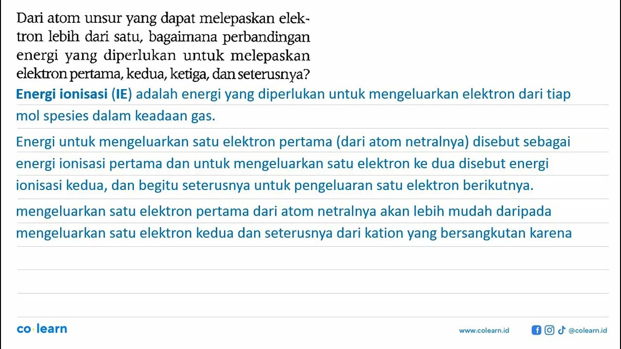 Dari atom unsur yang dapat melepaskan elektron lebih dari