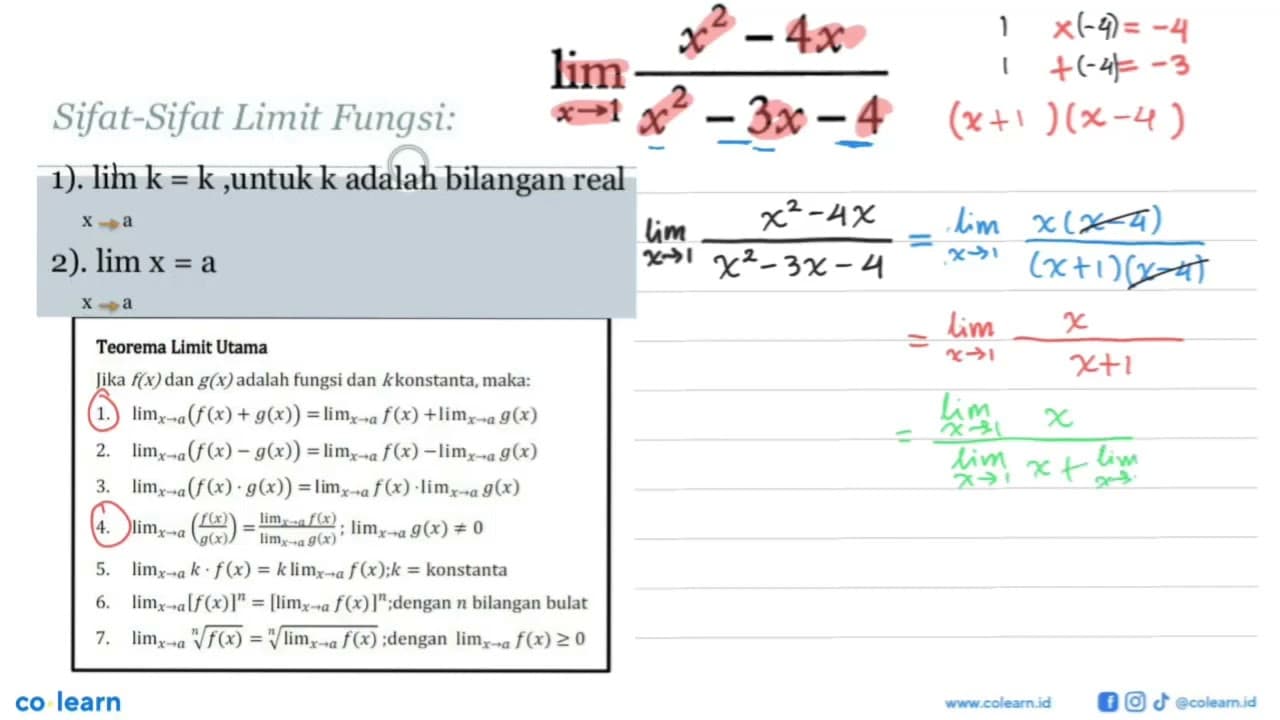 lim x->1 (x^2-4x)/(x^2-3x-4)