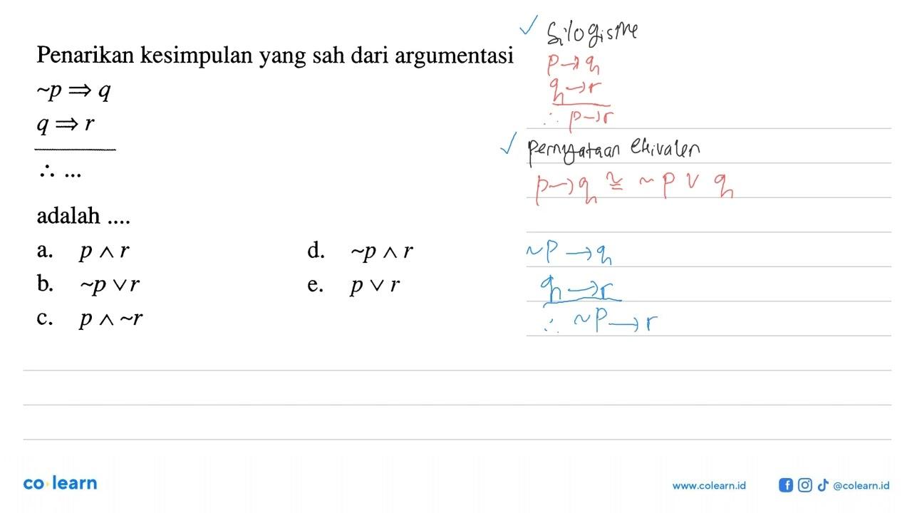 Penarikan kesimpulan yang sah dari argumentasi ~p=> q q =>