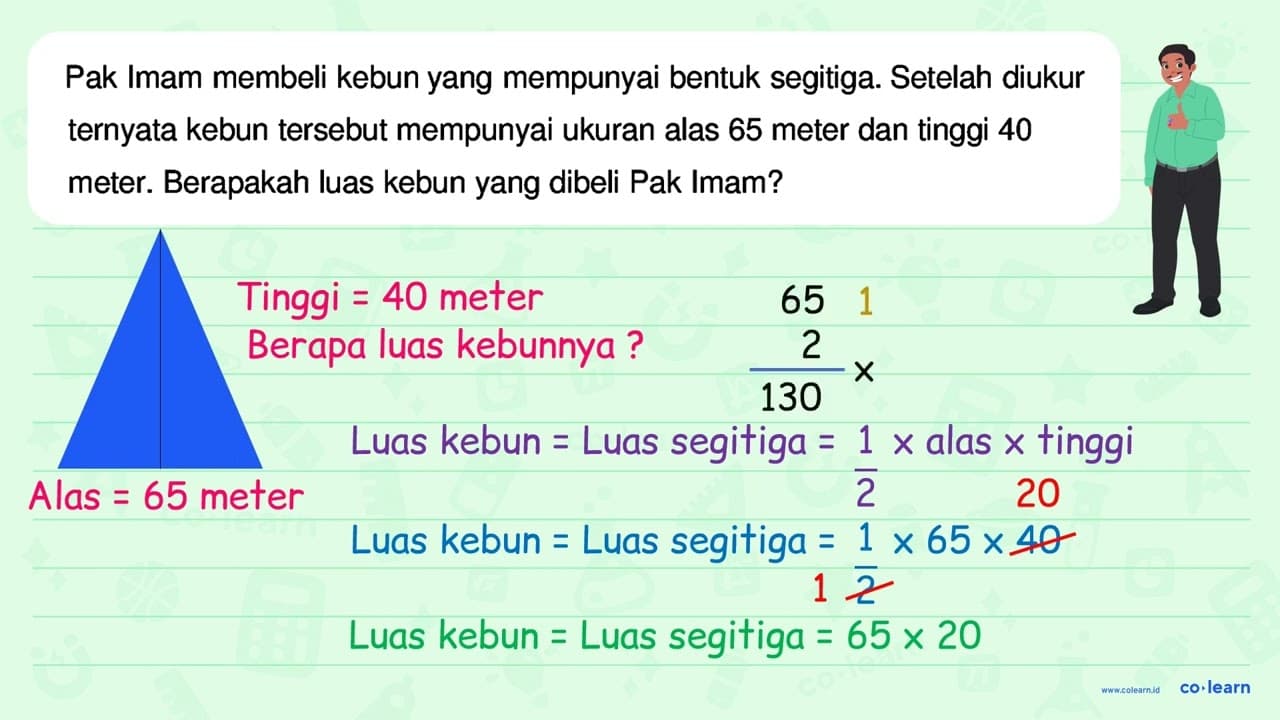 Pak Imam membeli kebun yang mempunyai bentuk segitiga.