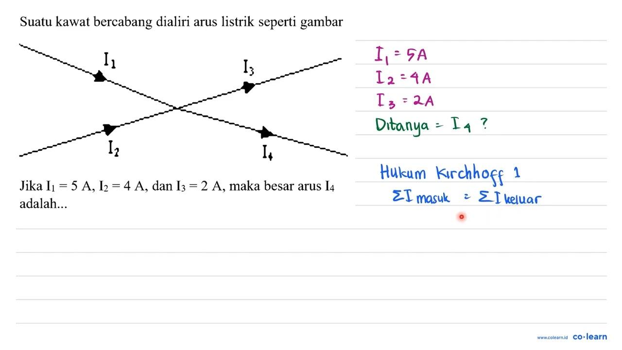 Suatu kawat bercabang dialiri arus listrik seperti gambar