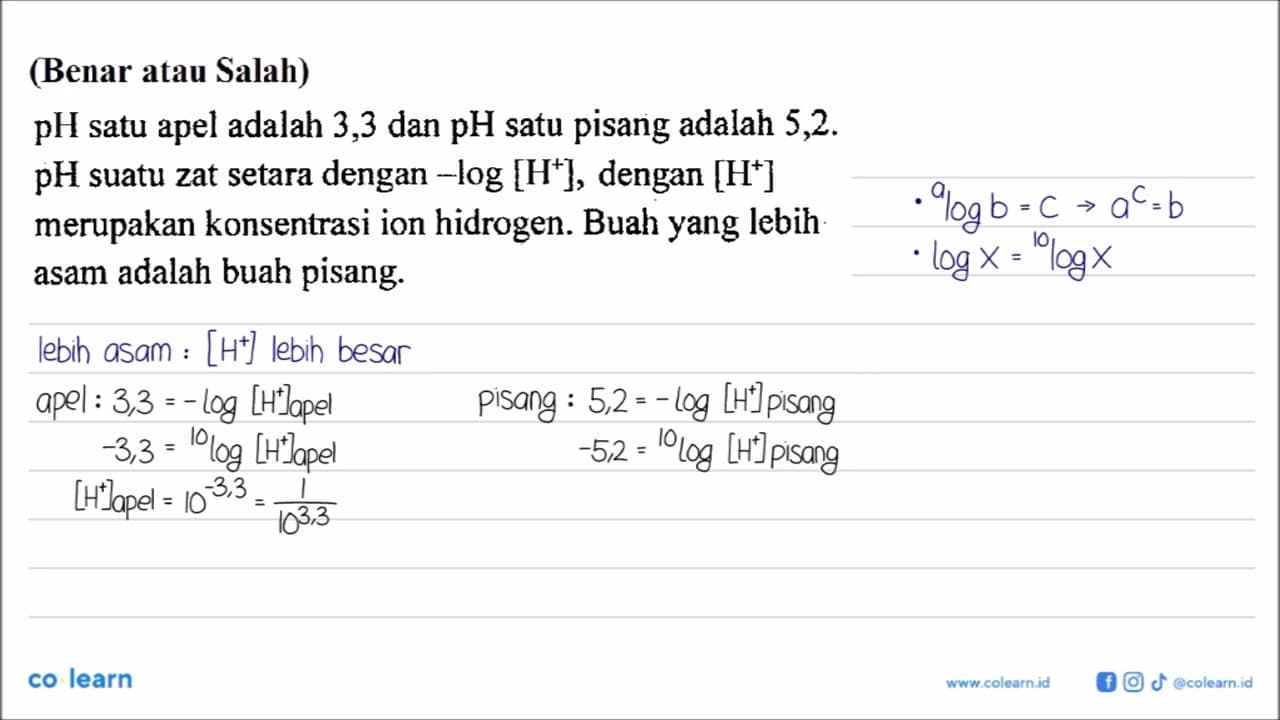 (Benar atau Salah) pH satu apel adalah 3,3 dan pH satu