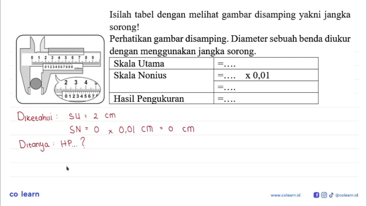 Isilah tabel dengan melihat gambar disamping yakni jangka