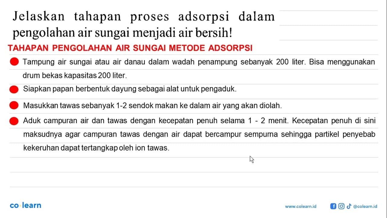 Jelaskan tahapan proses adsorpsi dalam pengolahan air