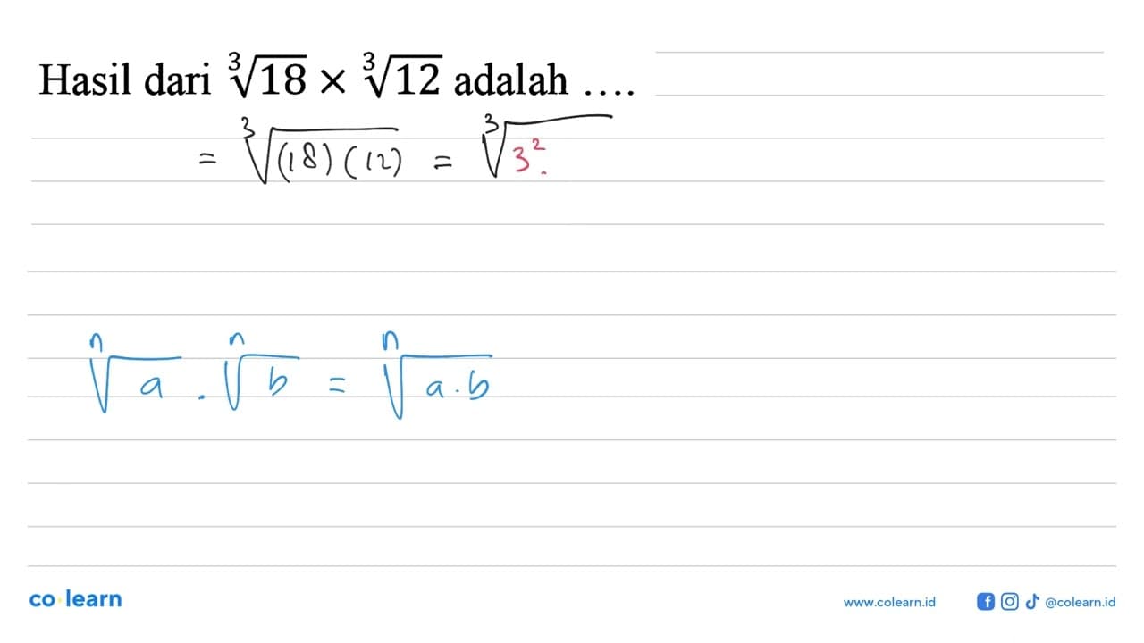 Hasil dari 18^1/3 x 12^1/3 adalah