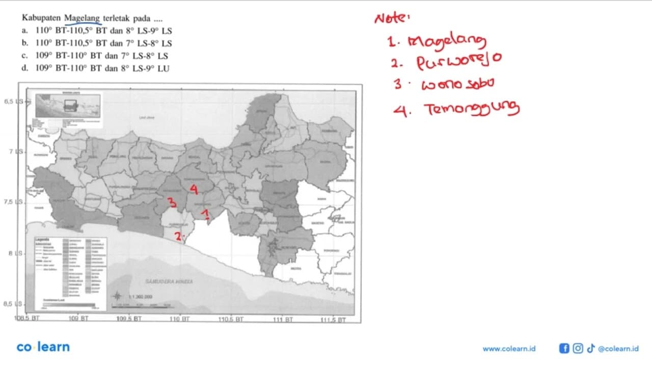 Kabupaten Magelang terletak pada .....