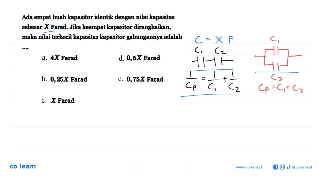 Ada empat buah kapasitor identik dengan nilai kapasitas