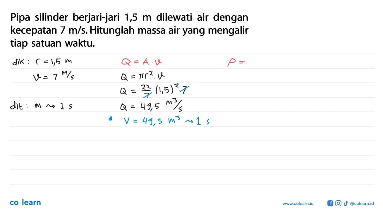 Pipa silinder berjari-jari 1,5 m dilewati air dengan