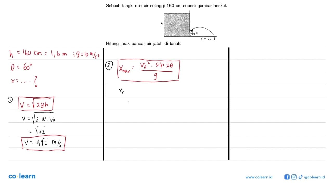 Sebuah tangki diisi air setinggi 160 cm seperti gambar