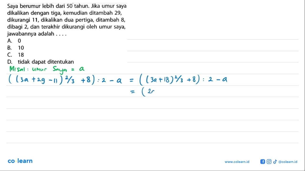 Saya berumur lebih dari 50 tahun. Jika umur saya dikalikan