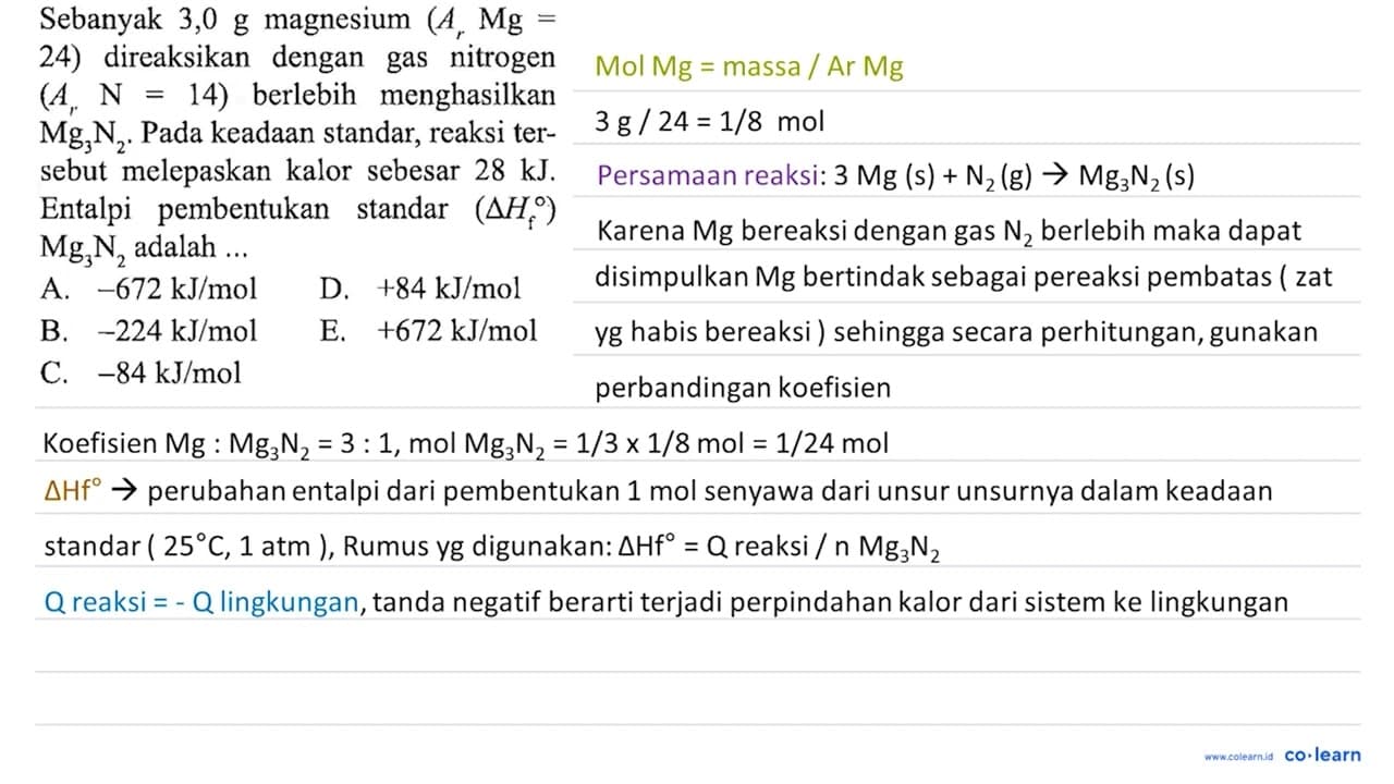 Sebanyak 3,0 g magnesium (A_(r) Mg=. 24) direaksikan dengan