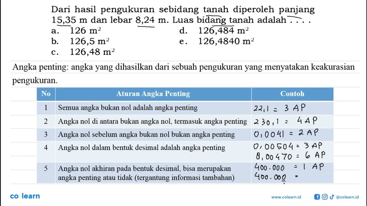 Dari hasil pengukuran sebidang tanah diperoleh panjang