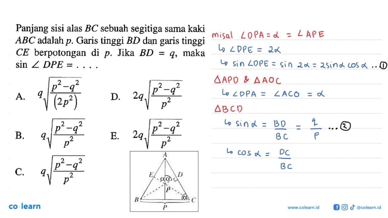 Panjang sisi alas BC sebuah segitiga sama kaki ABC adalah