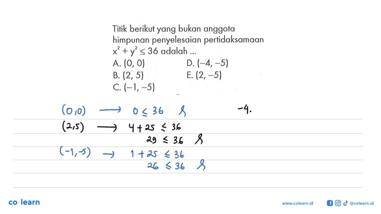 Titik berikut yang bukan anggota himpunan penyelesaian