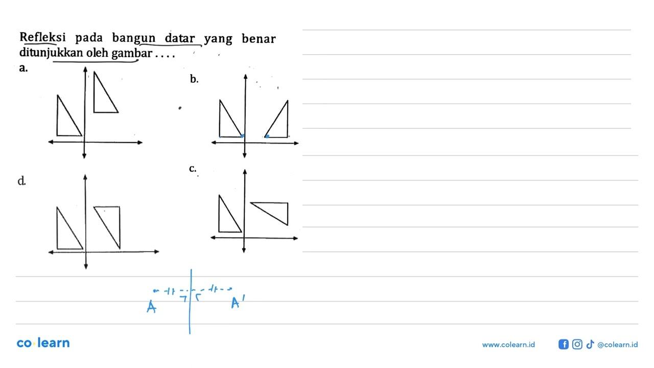 Refleksi pada bangun datar yang benar ditunjukkan oleh